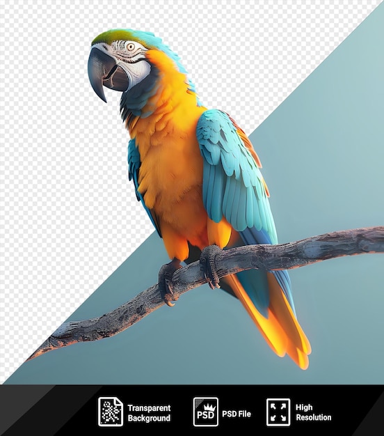 psd macaw parrot on a branch png clipart png