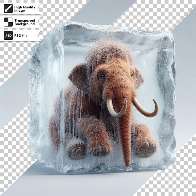 PSD mammoth in the ice on transparent background