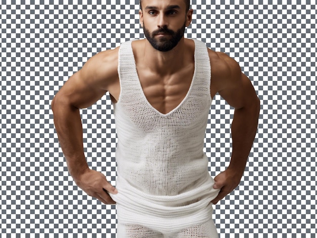 PSD psd man in knitted white tank top isolated on transparent background