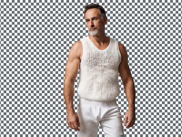 PSD Man in Knitted White Tank Top Isolated on Transparent Background