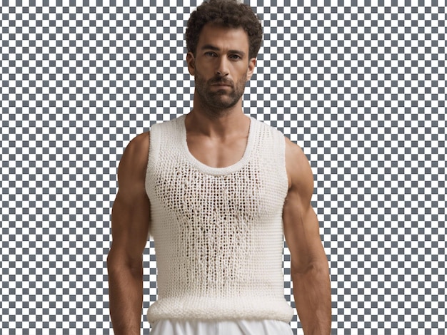 PSD psd man in knitted white tank top isolated on transparent background