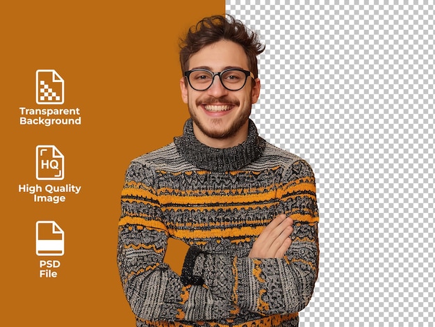 PSD psd a man wearing a sweater and glasses with a transparent background