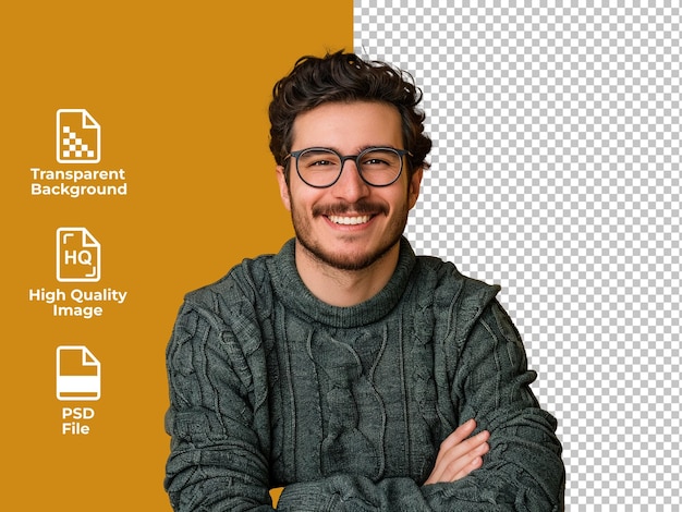 PSD psd a man wearing a sweater and glasses with a transparent background