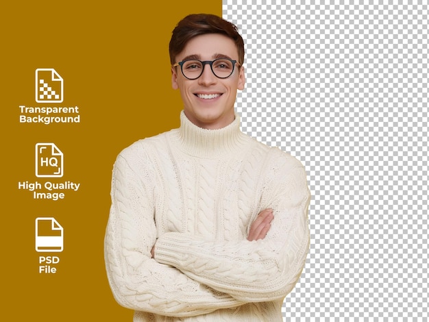 PSD psd a man wearing a sweater and glasses with a transparent background