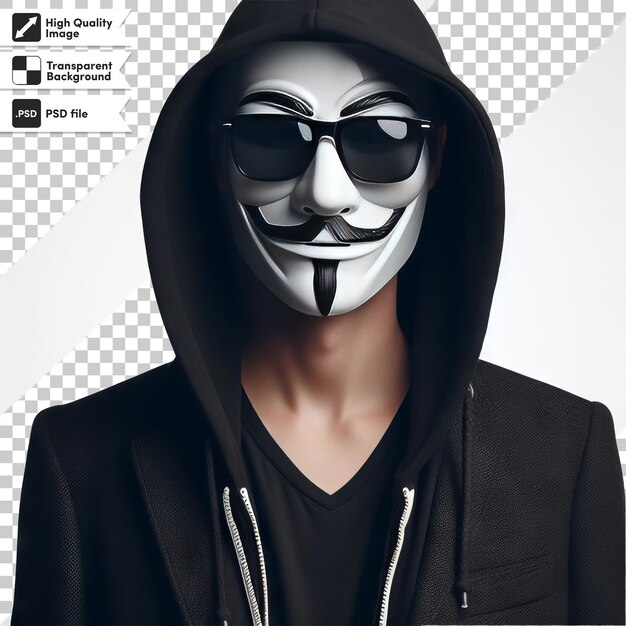 PSD man with anonymous mask on transparent background with editable mask layer