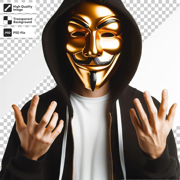 PSD psd man with anonymous mask on transparent background with editable mask layer