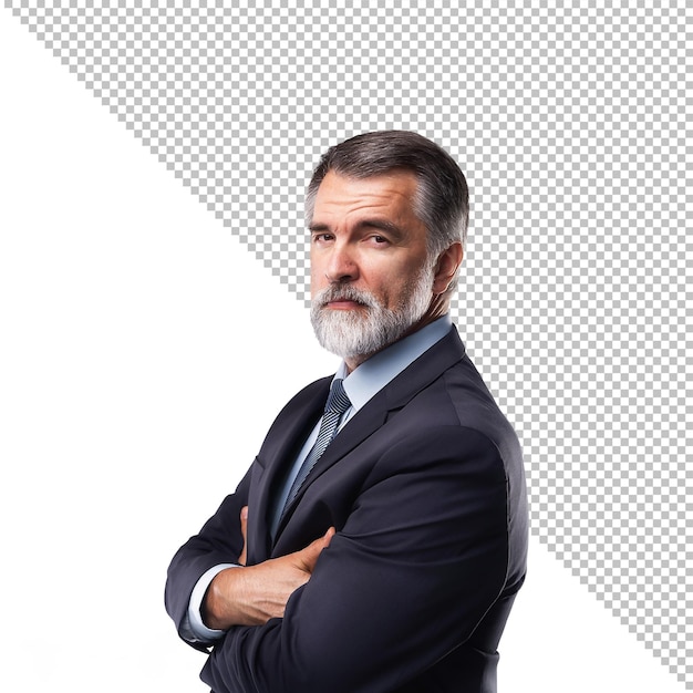 Psd a man with a beard and a suit on a transparent realistic background