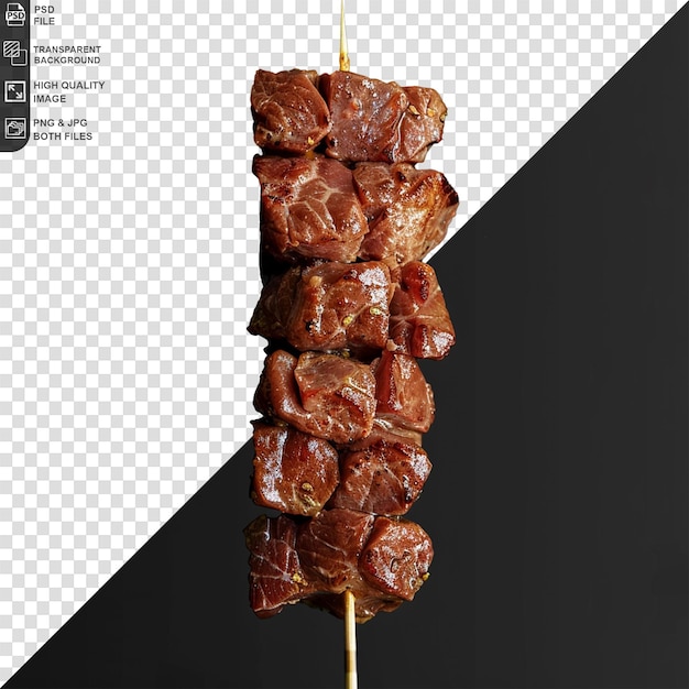 Psd of a meat on a wooden skewer on transparent background