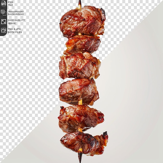 Psd of a meat on a wooden skewer on transparent background