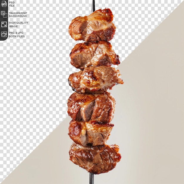 Psd of a meat on a wooden skewer on transparent background