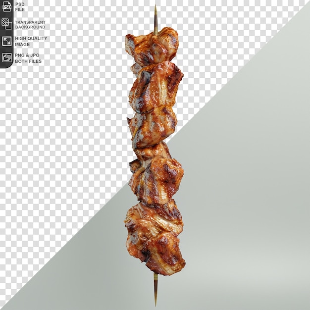 Psd of a meat on a wooden skewer on transparent background