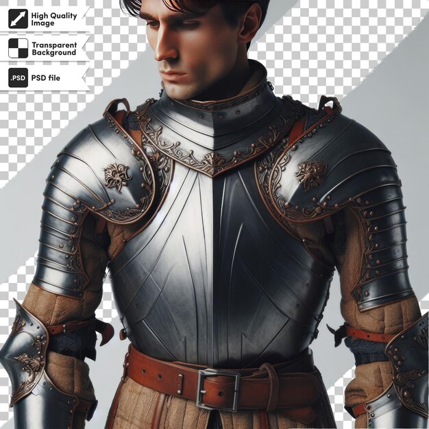 PSD medieval knight in armour on transparent background with editable mask layer