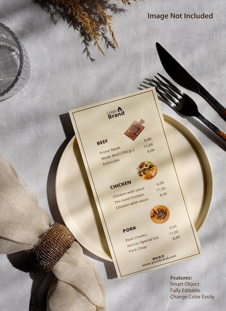 PSD menu card mockup on a plate