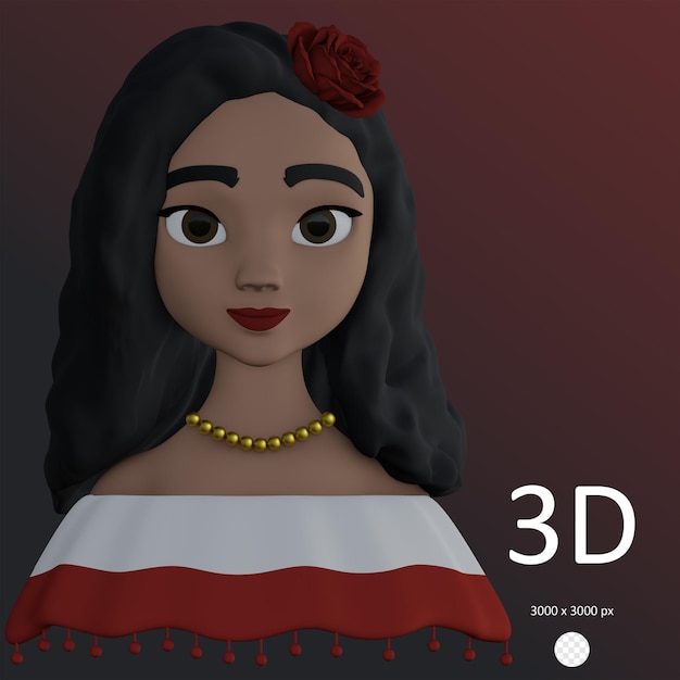 PSD mexican girl portrait 3d illustration