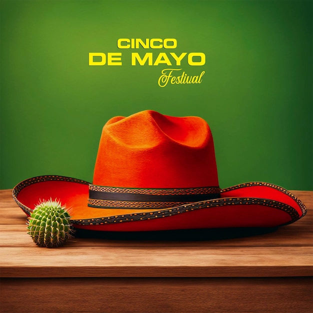 PSD Mexican holiday Cinco de Mayo concept with cactus and mexican hat background