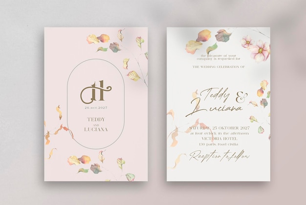 PSD minimalist floral wedding invitations template