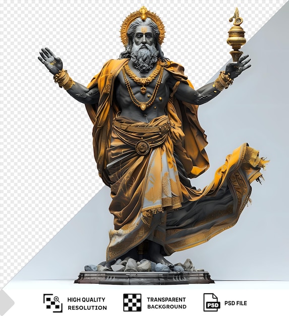 psd mithra persian god statue with golden head and gray beard wearing a gold necklace and holding a black hand