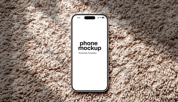 PSD Mobile Phone Mockup Tempate Design Lay On Soft Cream Carpet With Shades Of Shadow