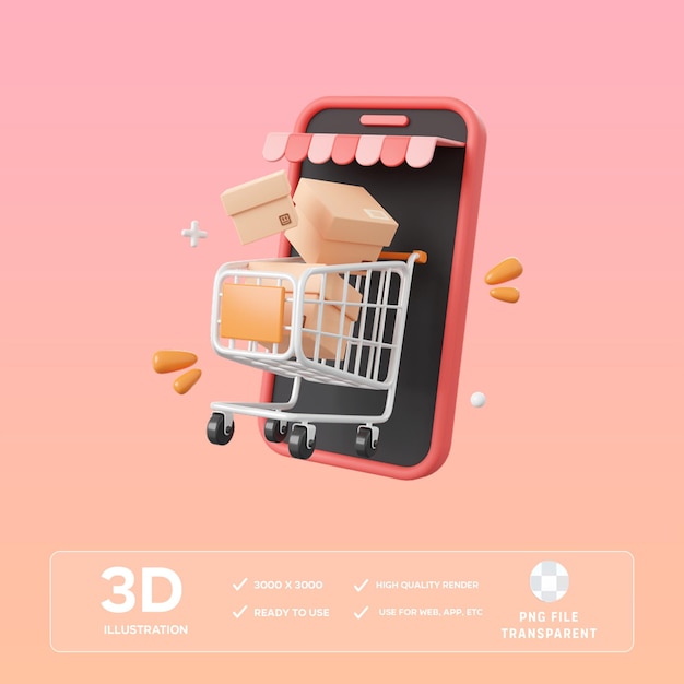 PSD mobile shopping 3D Illustration