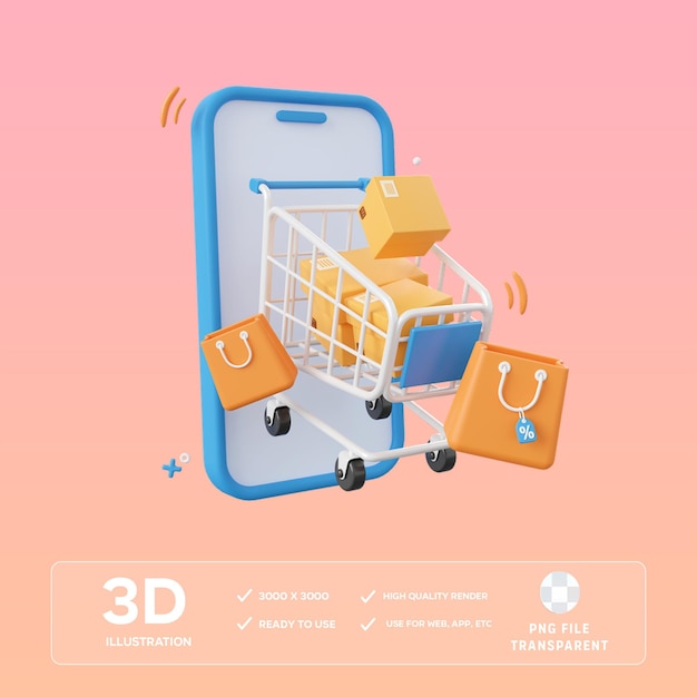 PSD mobile shopping 3D Illustration