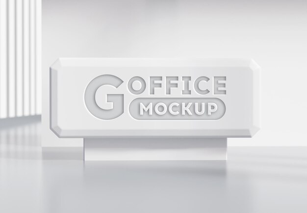 PSD mockup 3d logo on white facade sign standing in office