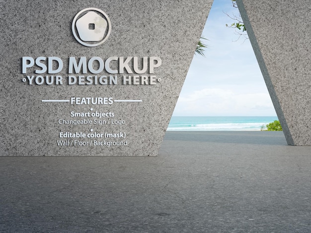 PSD psd mockup for metal logo or sign with editable wall floor and background color