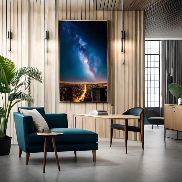 Psd mockup modern blue living room frame mockup