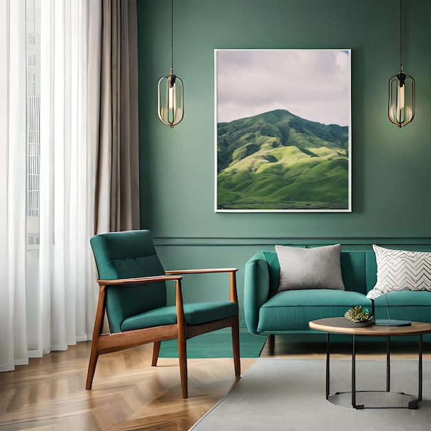 Psd Mockup modern green living room frame mockup