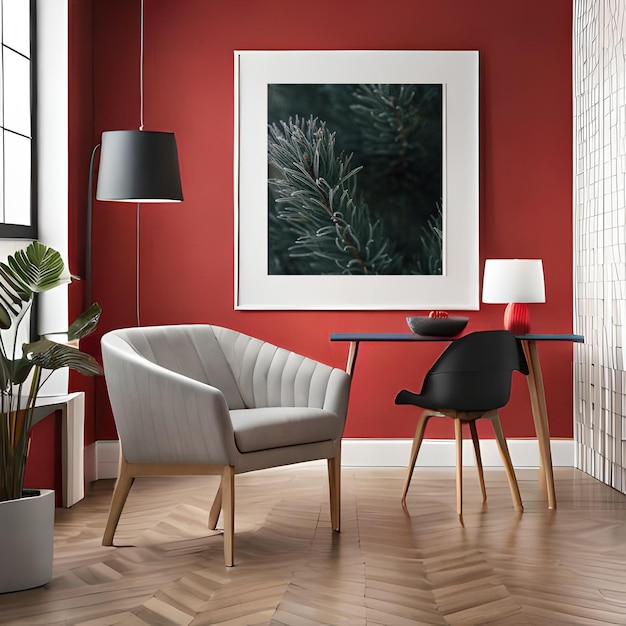 PSD psd mockup modern red living room frame mockup