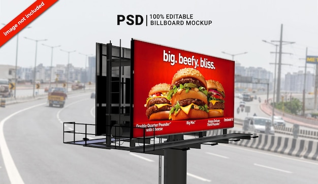 PSD mockup of rectangular food billboard for advertising