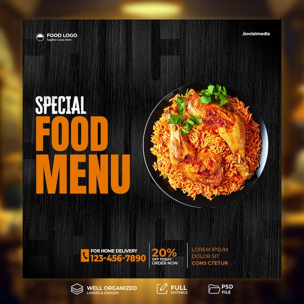 PSD modern food social media flyer post template