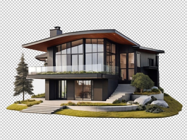 psd of a modern house on transparent background