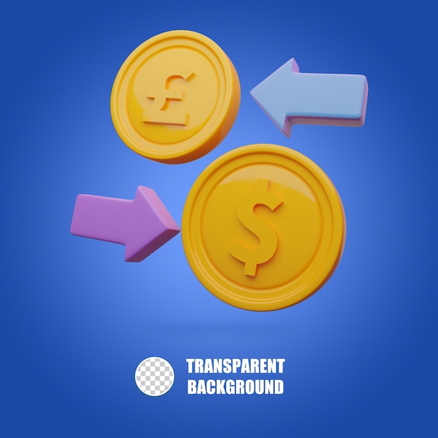 PSD money exchange pound and dollar cash transfer symbol isolated money currency icon 3d render