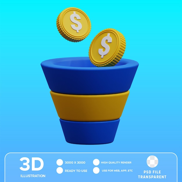 PSD Money Funnel Icon 3D illustration