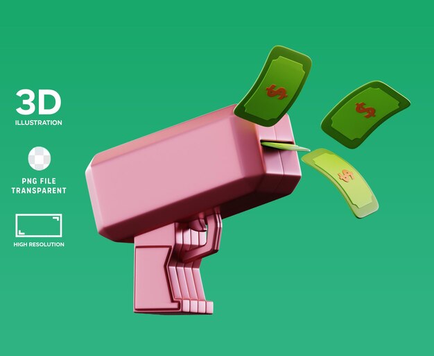 PSD psd money gun 3d illustration