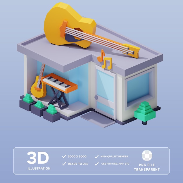 PSD Music shop 3D Illustration