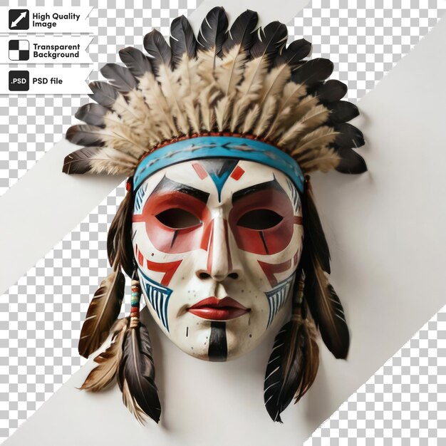 PSD Native American mask indian headdress symbolism on transparent background with editable mask la