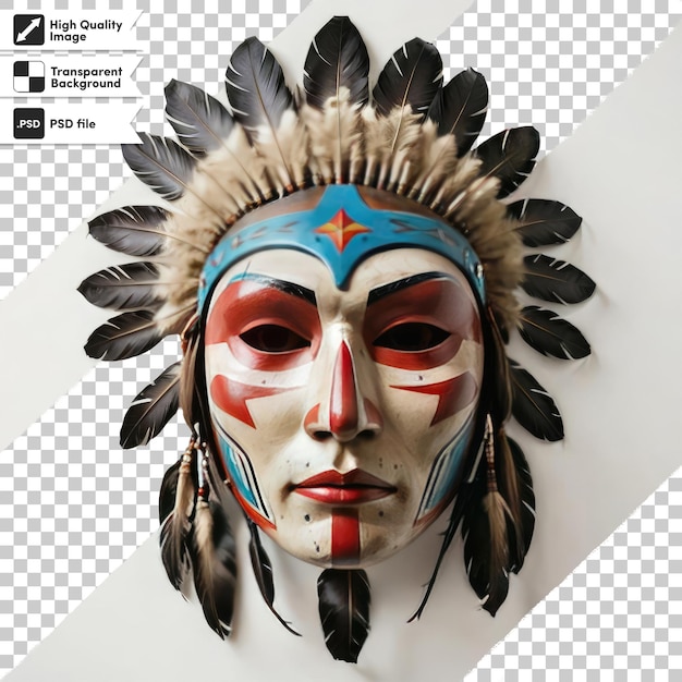 PSD Native American mask indian headdress symbolism on transparent background with editable mask la