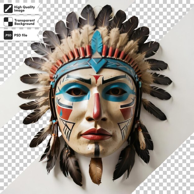 PSD Native American mask indian headdress symbolism on transparent background with editable mask la