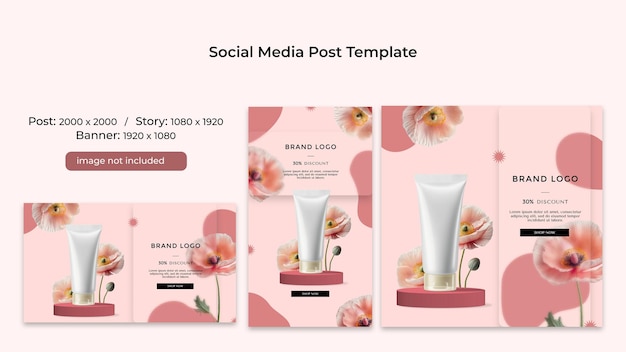 PSD psd natural cosmetic products social media post design template collection