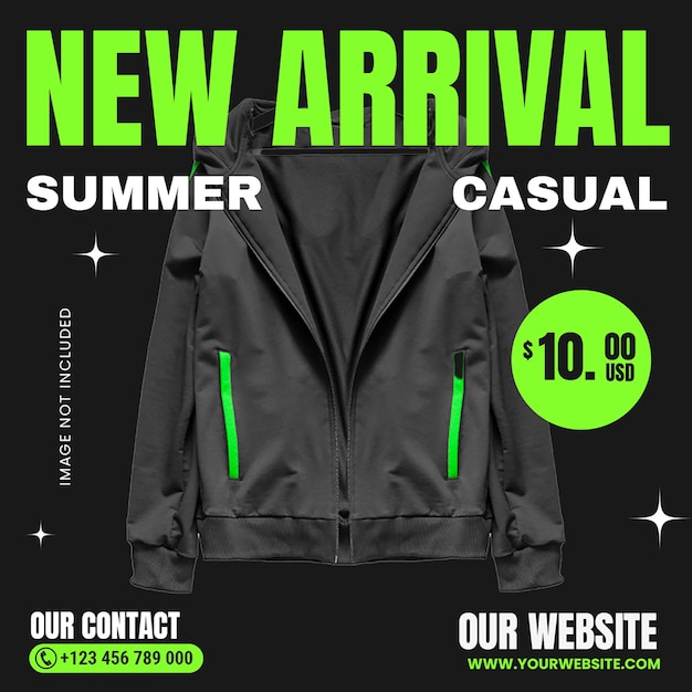 PSD New arrival summer casual on black background instagram post template