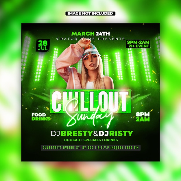 PSD night club party flyer social media post template