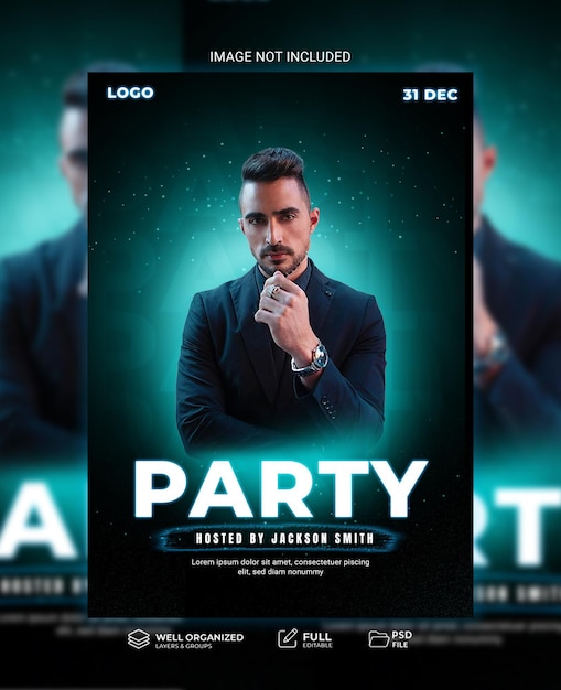 PSD night music party flyer premium template design