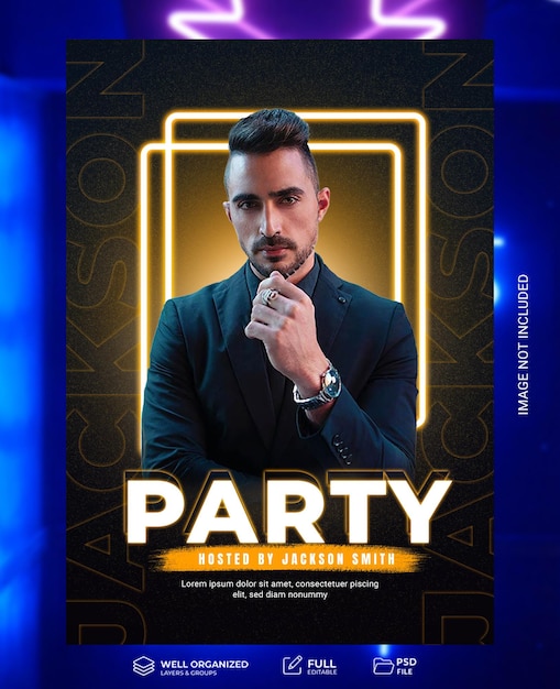 PSD night music party flyer template design