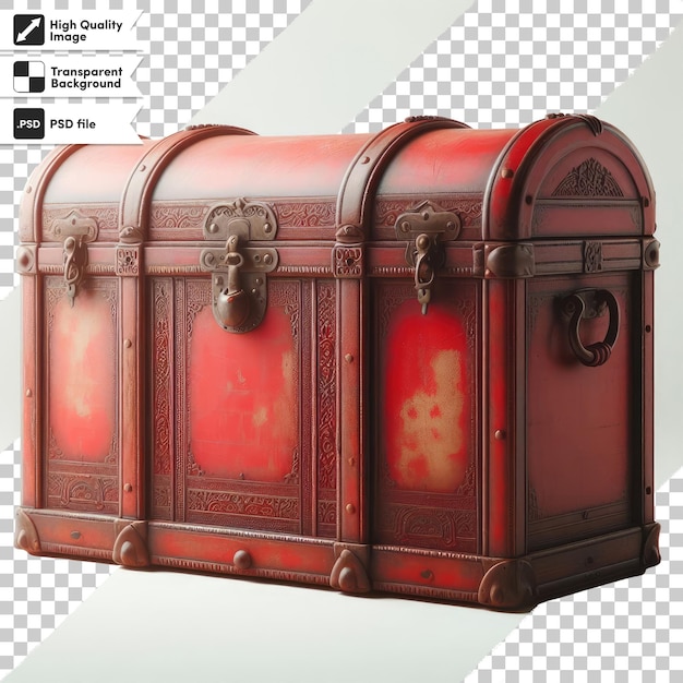 PSD old red wooden chest on transparent background with editable mask layer