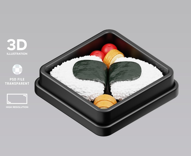 PSD psd onigiri bento 3d illustration