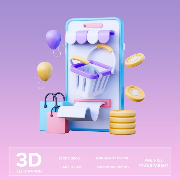 PSD psd online shopping 3d illustration