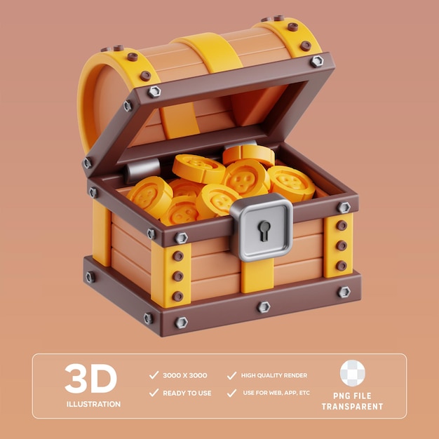 PSD psd open treasure chest 3d illustration