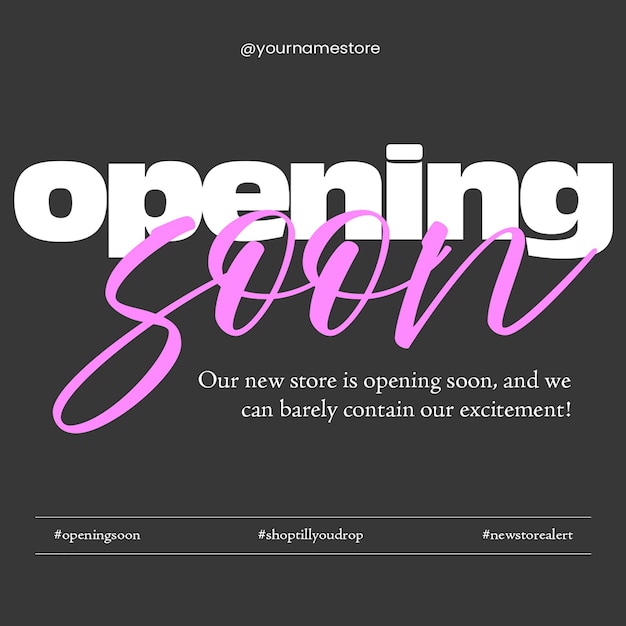 PSD psd opening soon store on black background instagram post template