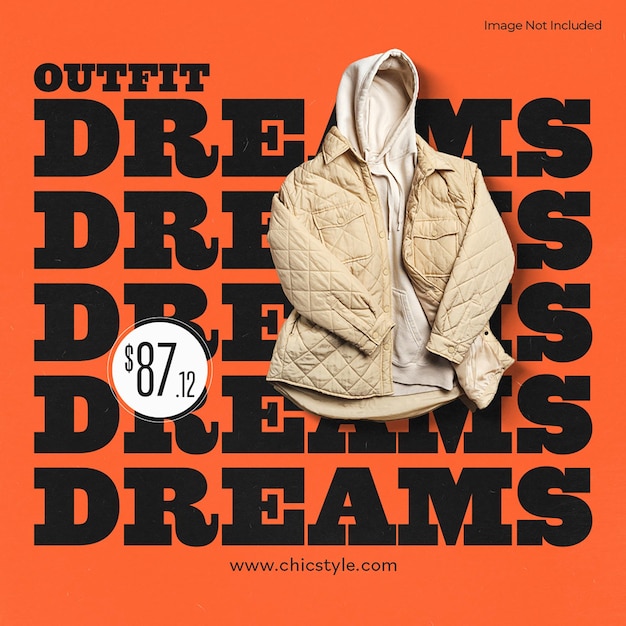 PSD psd outfit dreams on orange background instagram post template